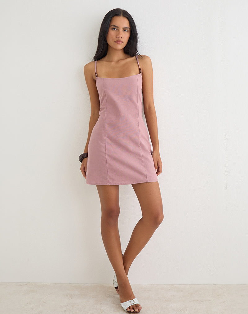 Ambra Linen Mini Dress in Sage Green Linen Dusty Rose 4