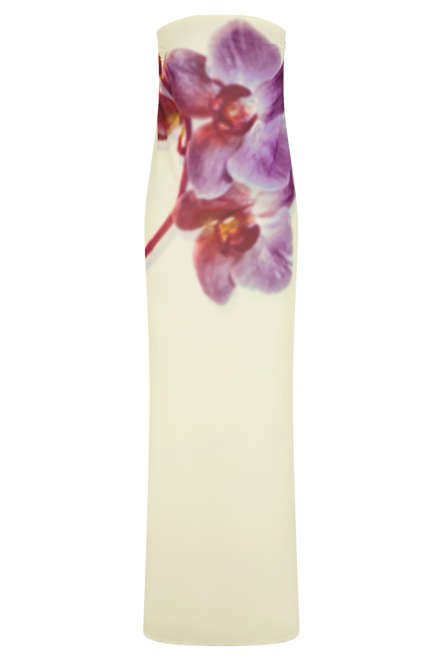 Amaya Strapless Chiffon Maxi Dress Ivory Koi Orchid Print 7