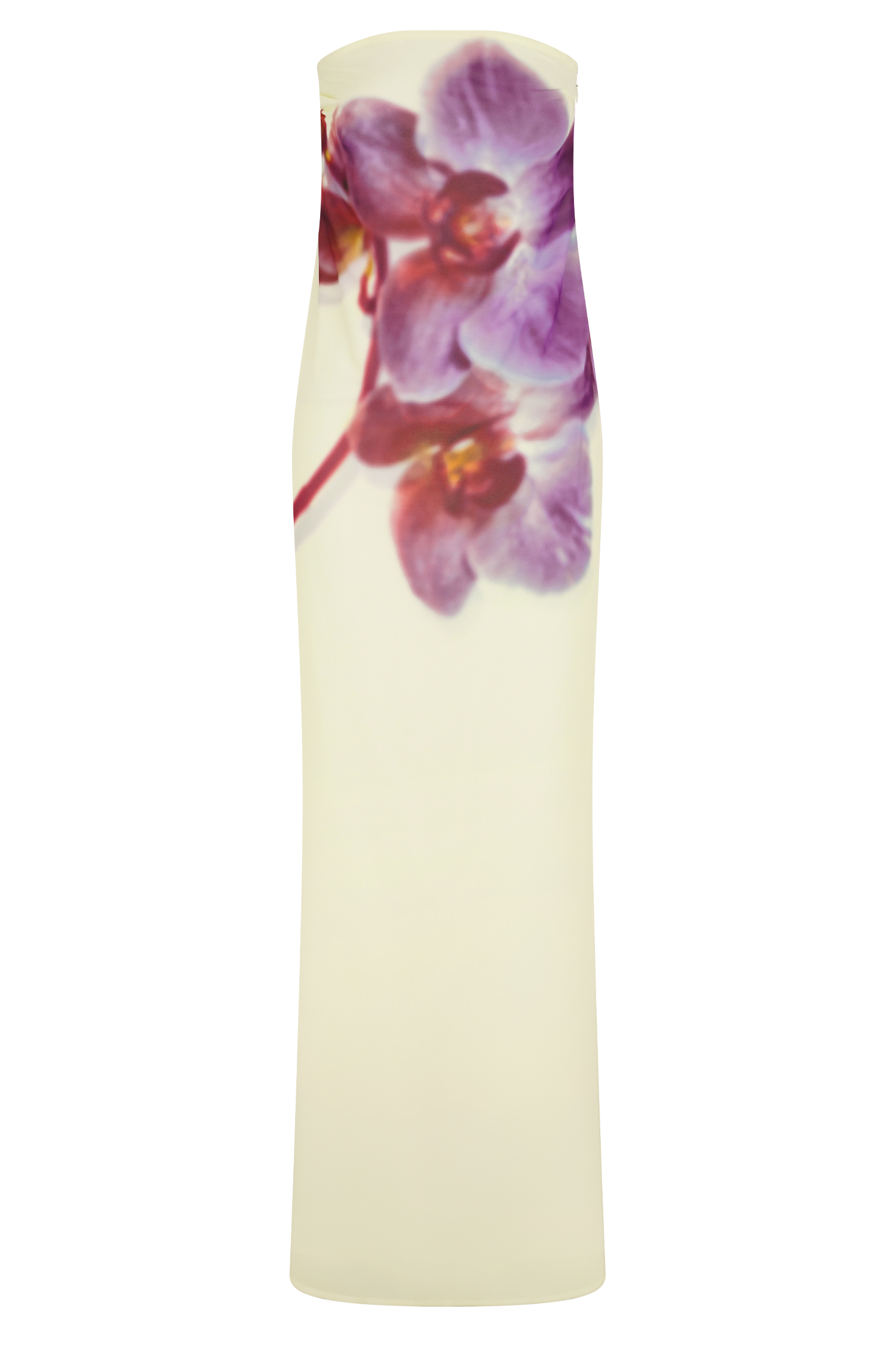 Amaya Strapless Chiffon Maxi Dress Ivory Koi Orchid Print 7