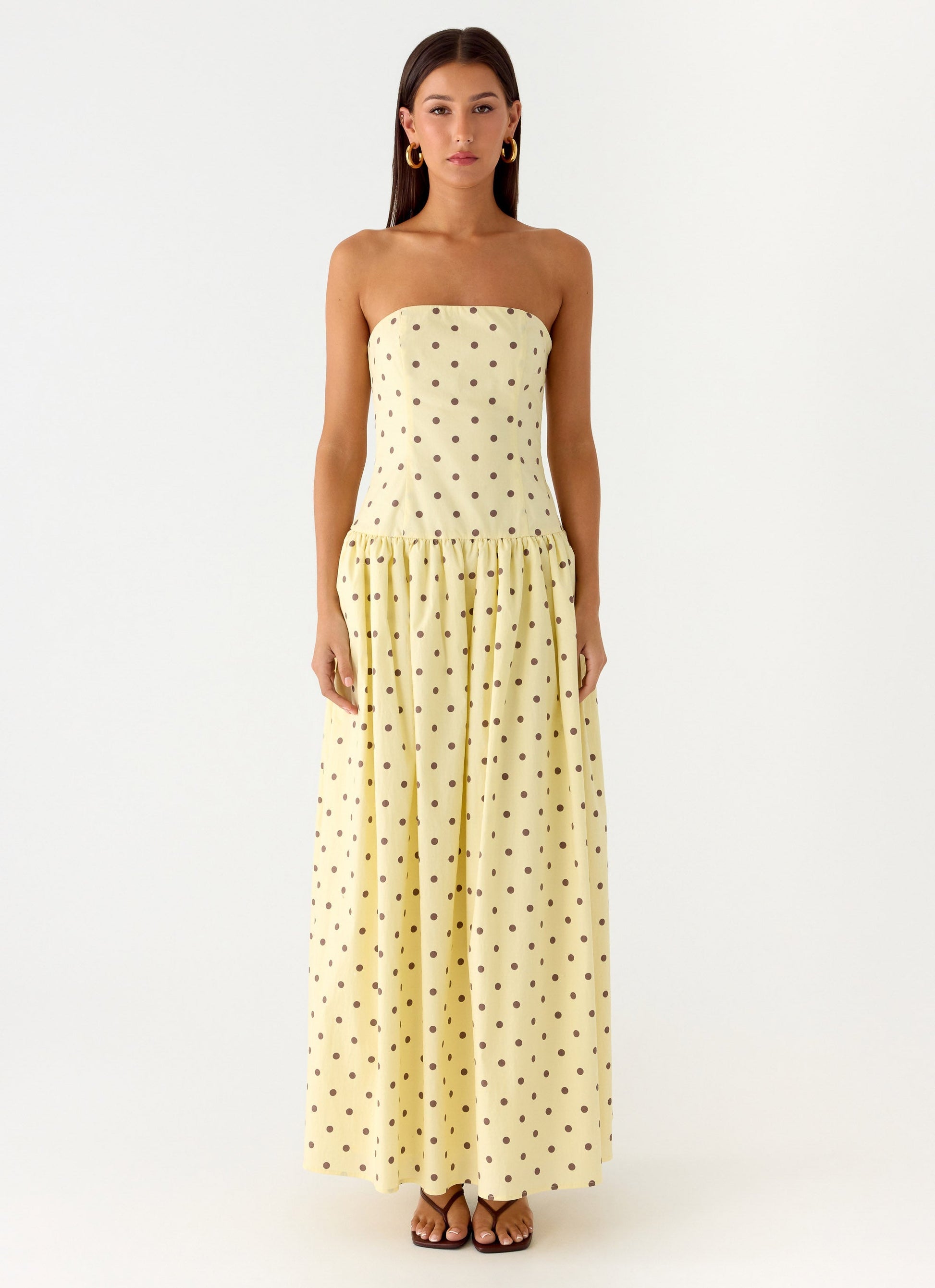 Andorra Floral Maxi Dress Yellow Polkadot 1