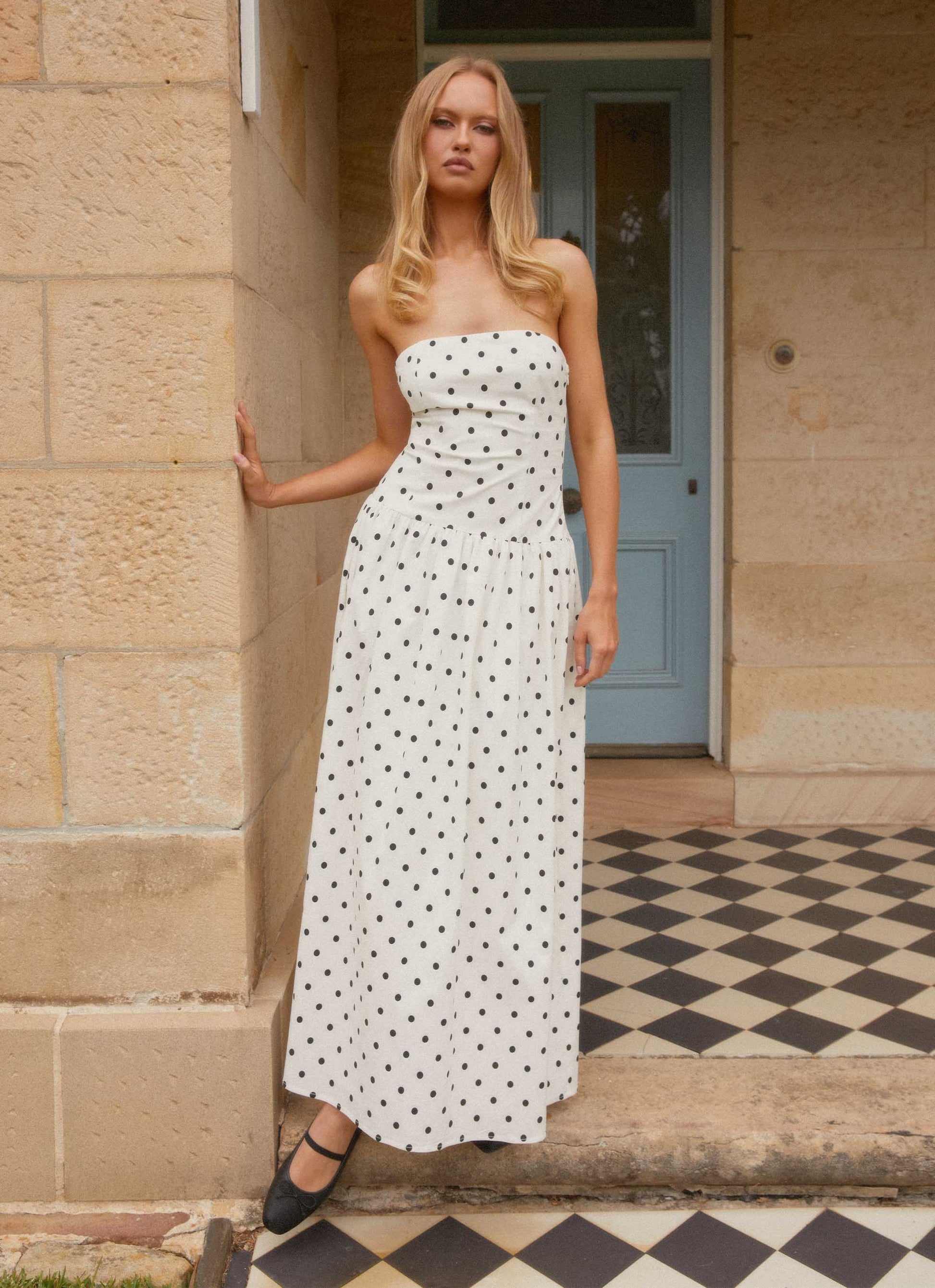 Andorra Floral Maxi Dress White Polkadot 2