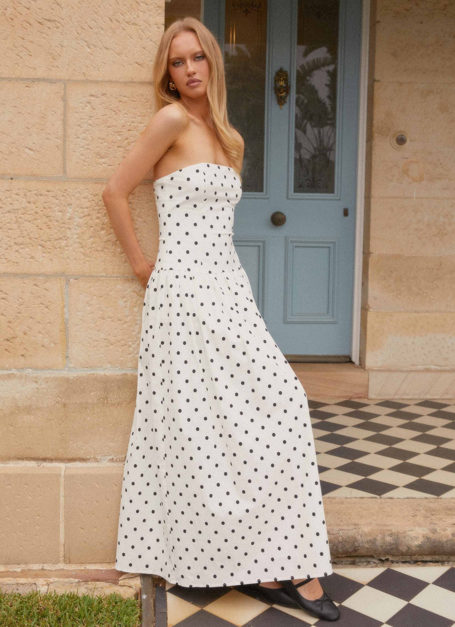 Andorra Floral Maxi Dress White Polkadot 7