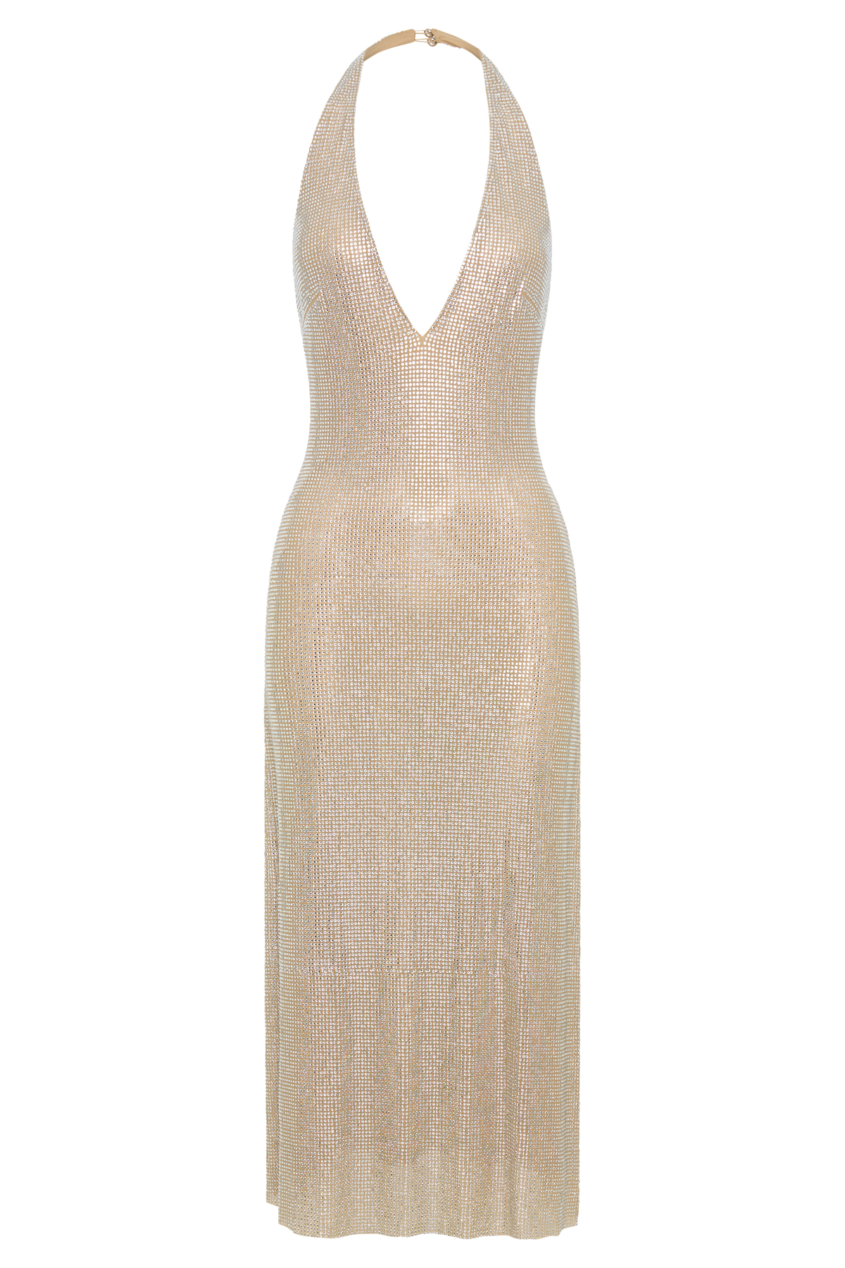 Genie Diamante Halter Midi Dress Nude 9