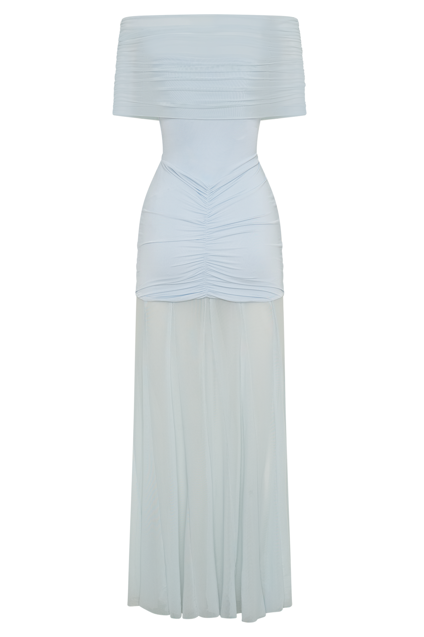 Caspian Slinky Mesh Off-Shoulder Maxi Dress in Pale Blue Pale Blue 8