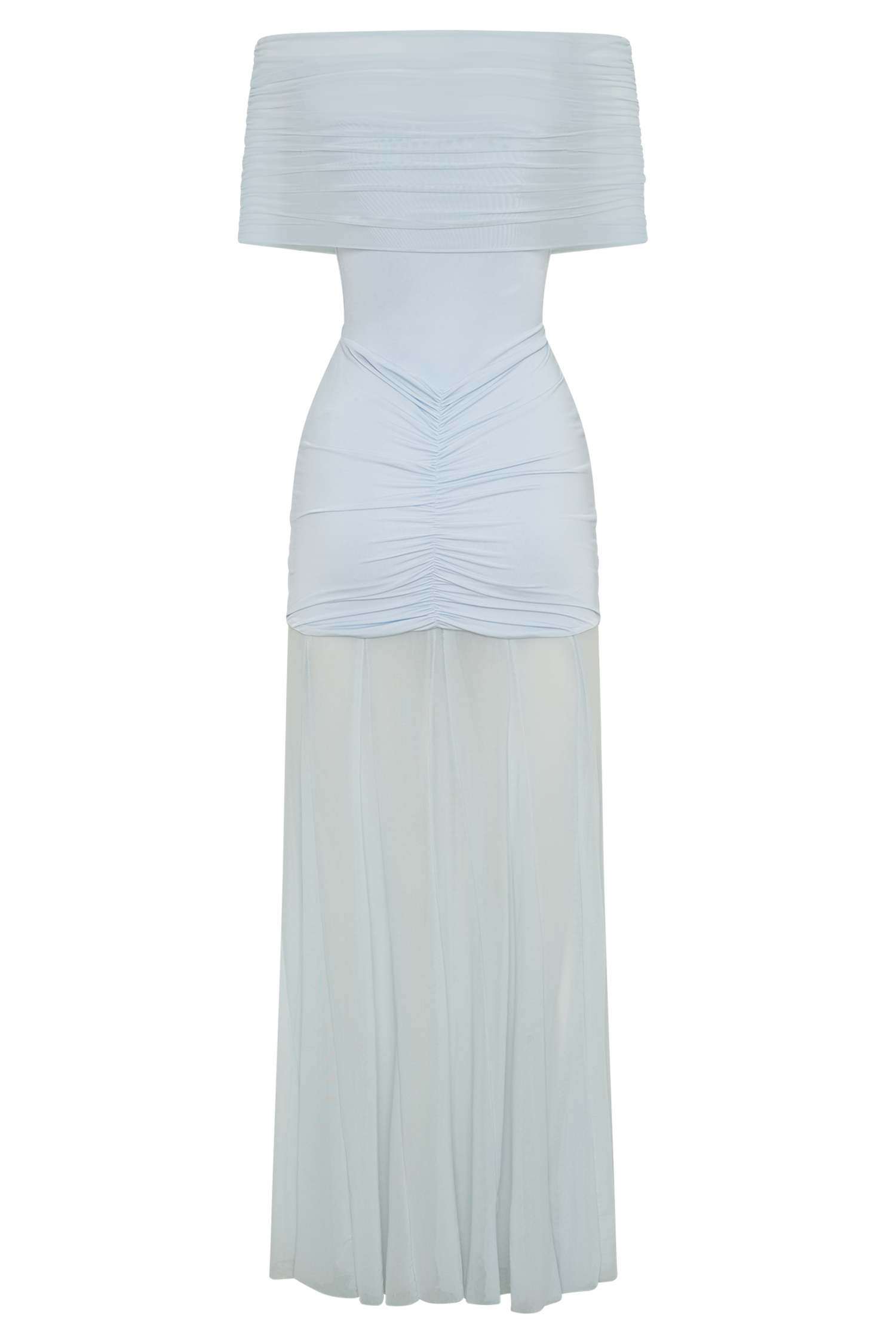 Caspian Slinky Mesh Off-Shoulder Maxi Dress in Pale Blue Pale Blue 8