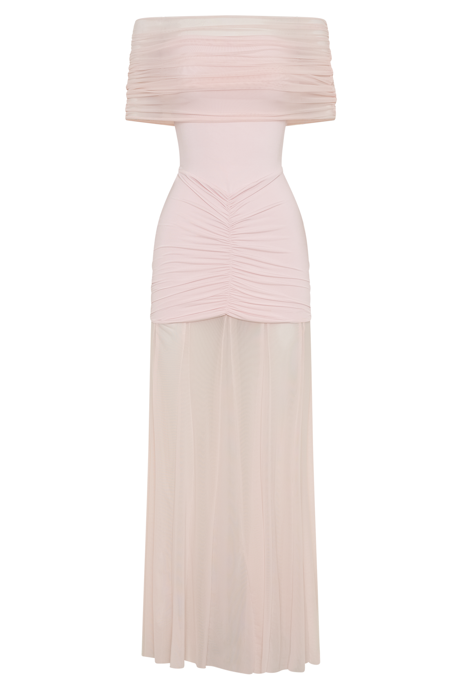 Caspian Slinky Mesh Off-Shoulder Maxi Dress in Pale Blue Pale Blue 43