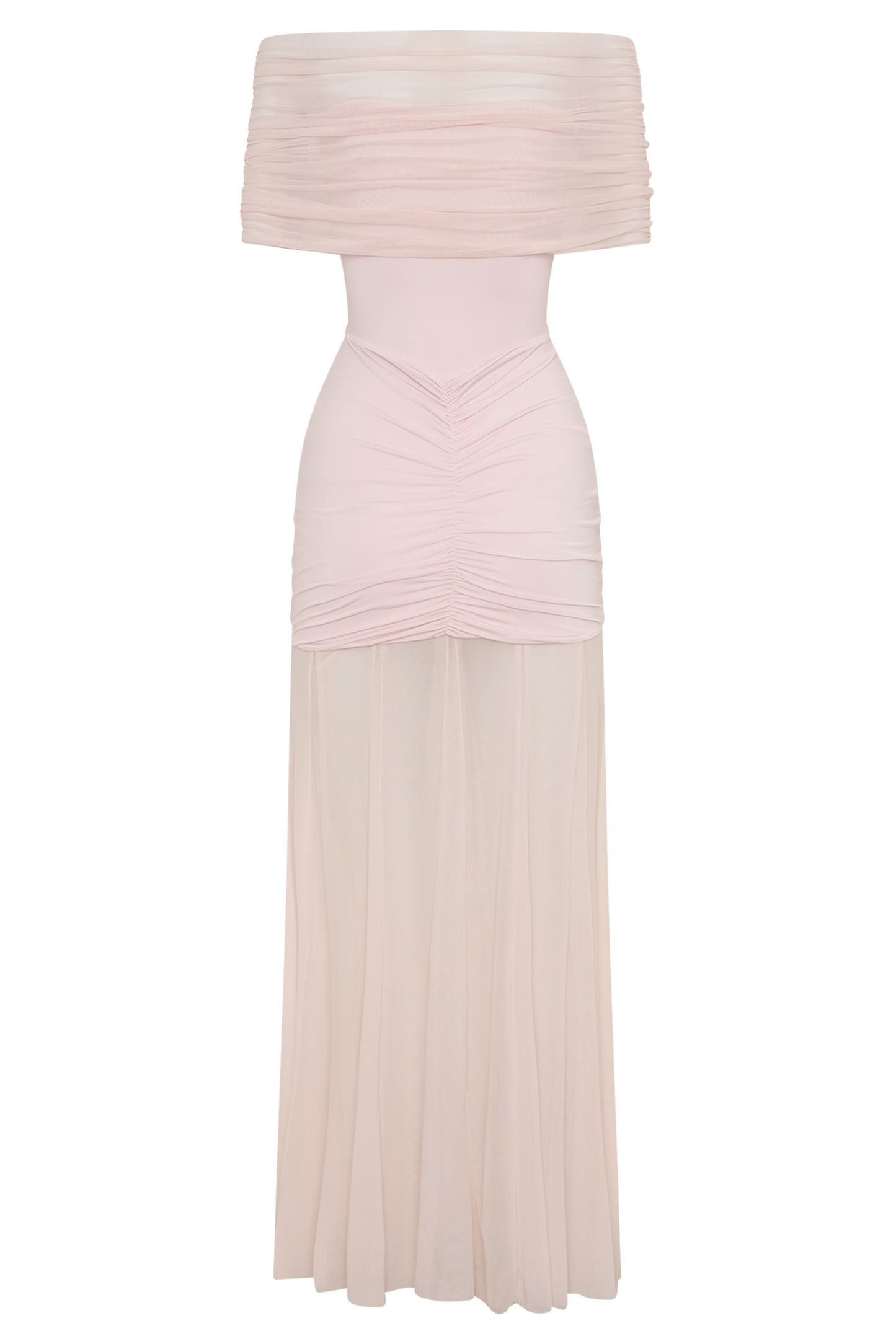 Caspian Slinky Mesh Off-Shoulder Maxi Dress in Pale Blue Pale Blue 42
