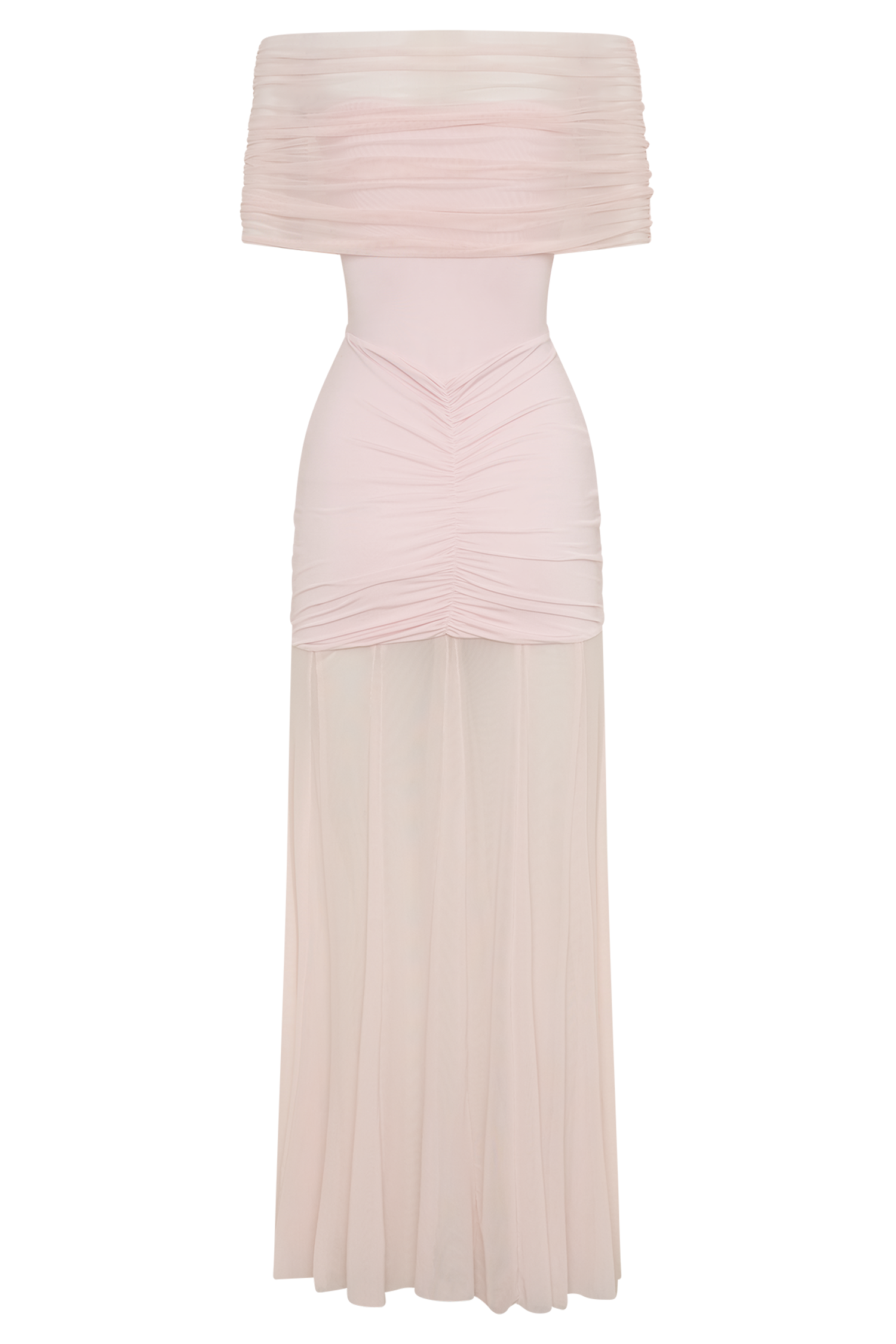 Caspian Slinky Mesh Off-Shoulder Maxi Dress in Pale Blue Pale Blue 42