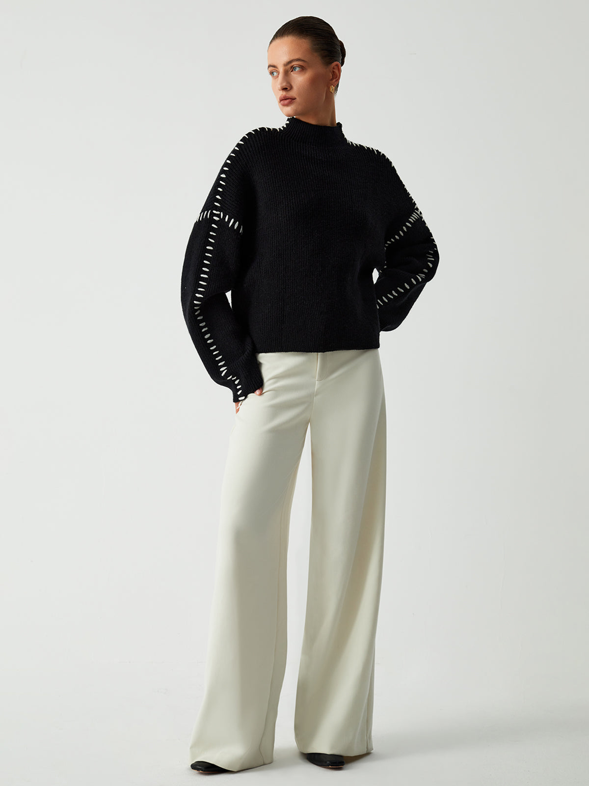 Arabella Oversized Mock Neck Sweater Black 6