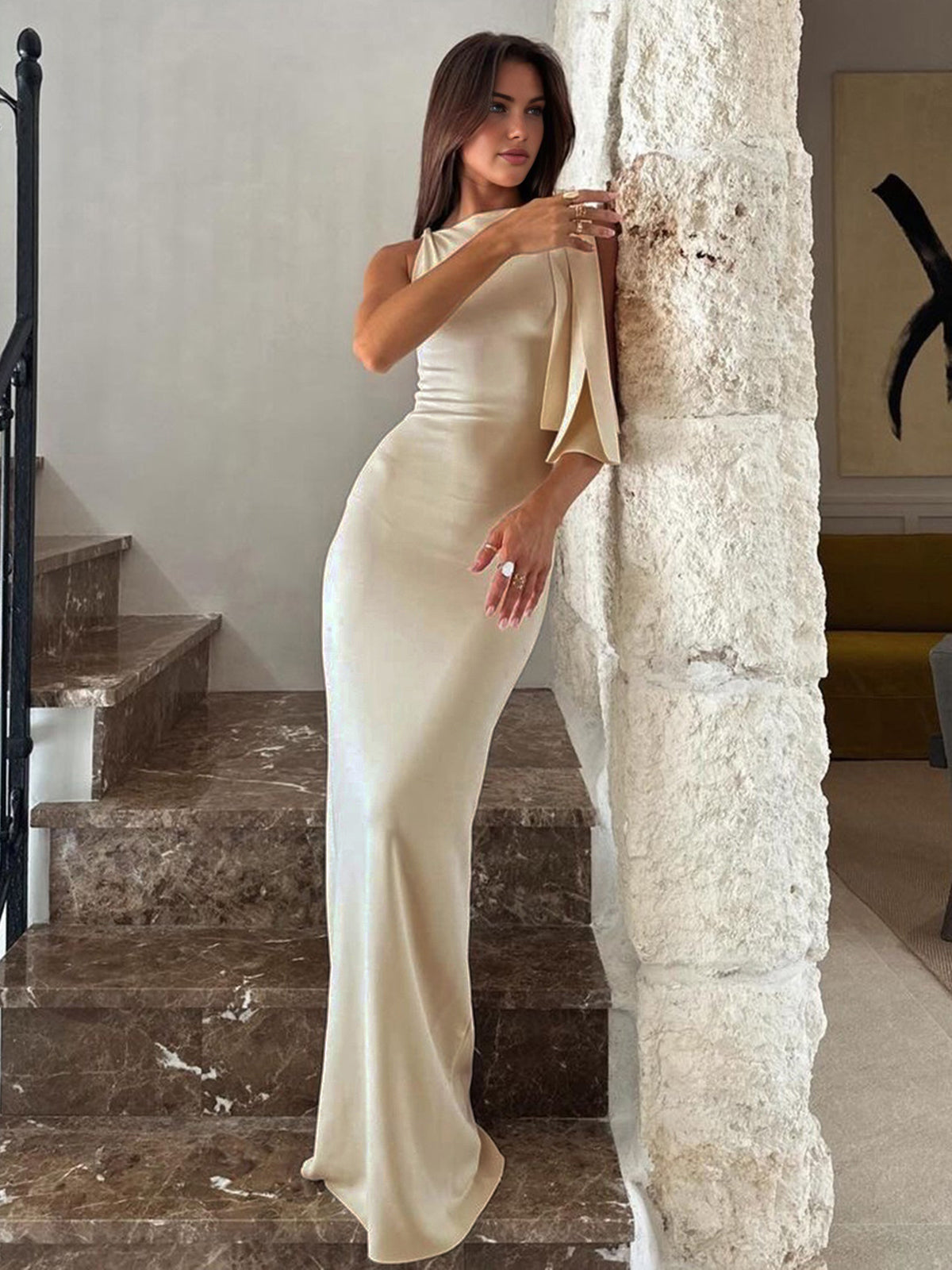Beloved Knot Slip Dress Apricot 2