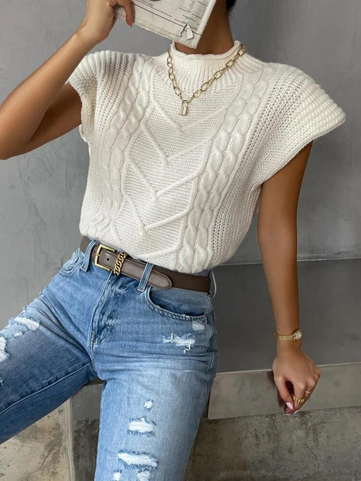 Margot Knit Sweater Vest White 2