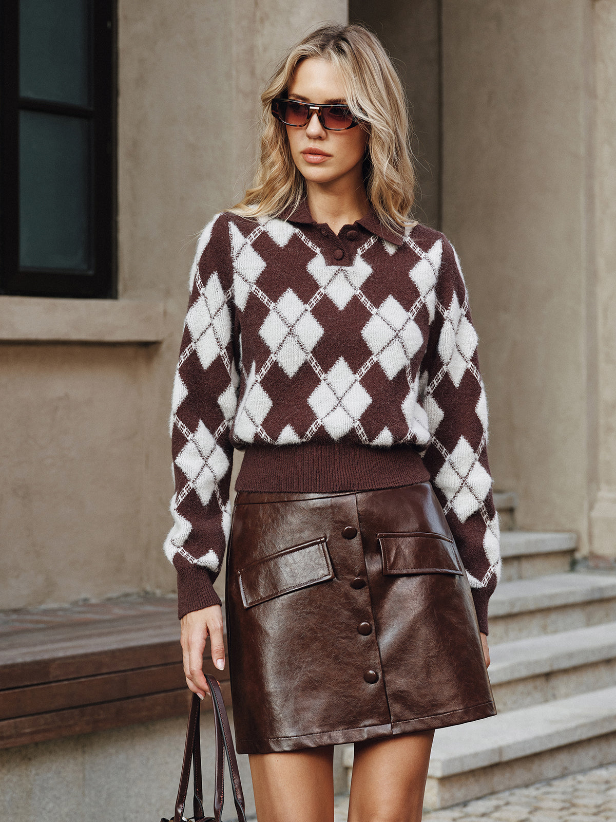 Margot Argyle Knit Sweater Dark Brown 3