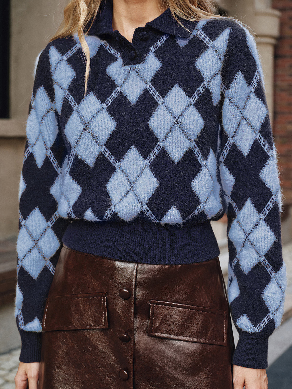 Margot Argyle Knit Sweater Dark Brown 7
