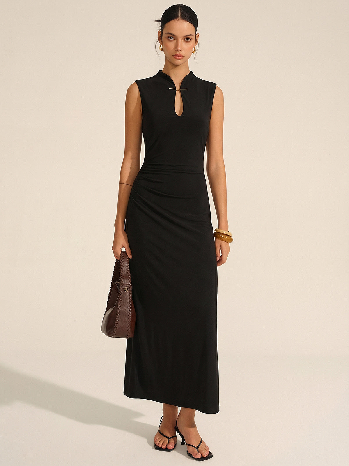 Valentina Ruched Maxi Dress Black 1
