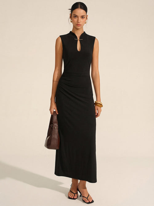 Valentina Ruched Maxi Dress Black 1