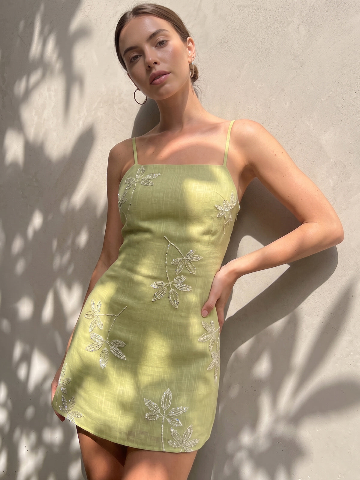 Ophelia Sequin Slip Dress LemonGreen 1