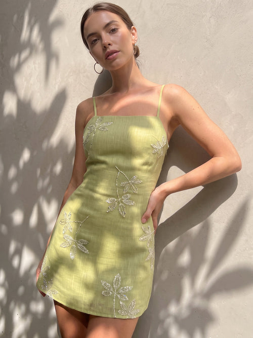 Ophelia Sequin Slip Dress LemonGreen 1