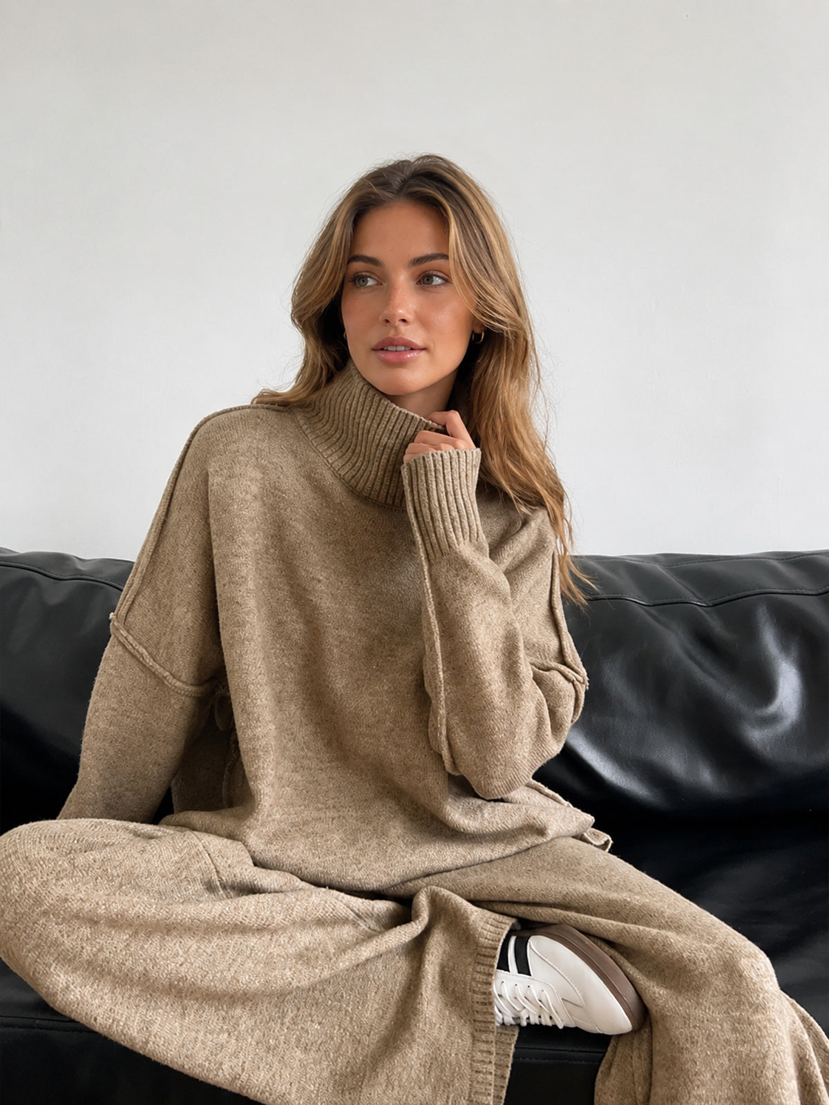 Margot Knit Turtleneck Set Dark Brown 1