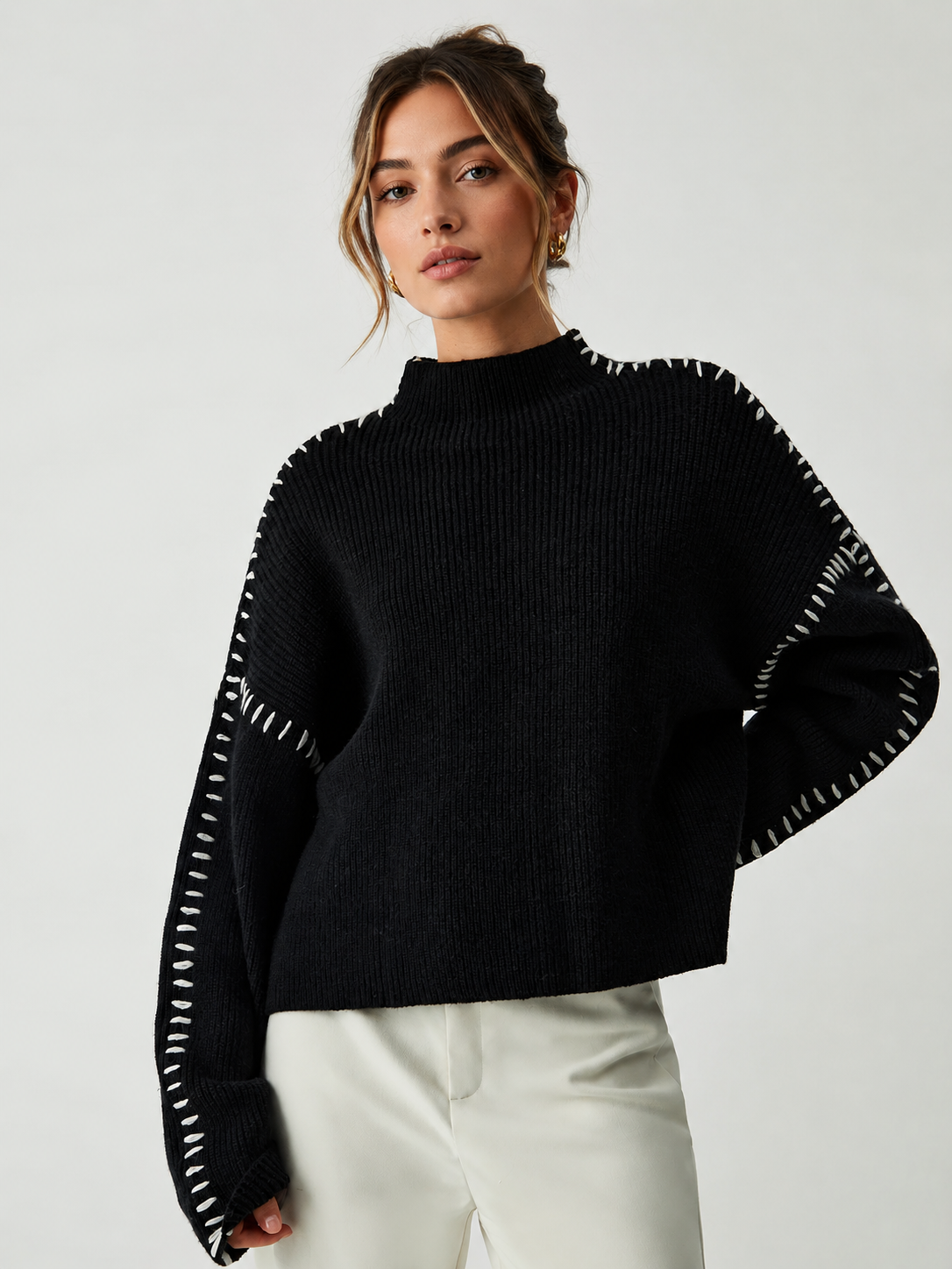 Arabella Oversized Mock Neck Sweater ArmyGreen 2
