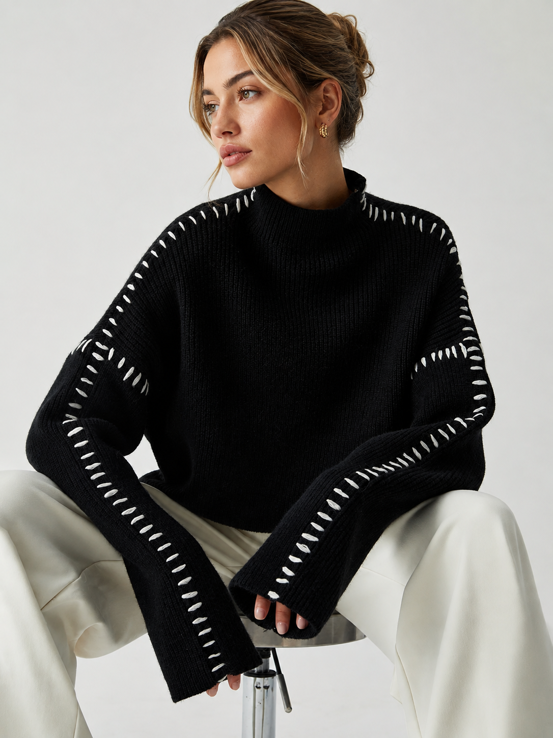 Arabella Oversized Mock Neck Sweater ArmyGreen 1