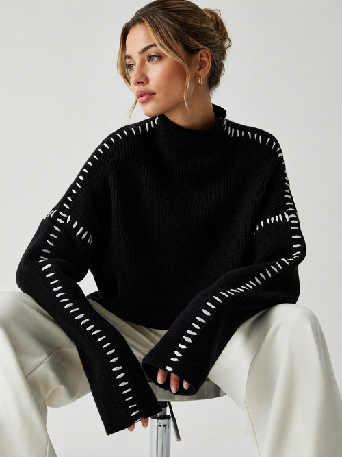Arabella Oversized Mock Neck Sweater Black 1