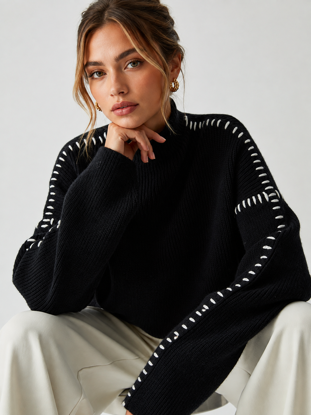 Arabella Oversized Mock Neck Sweater ArmyGreen 4