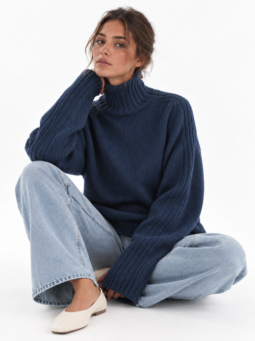 Margot Turtleneck Sweater Navy 1