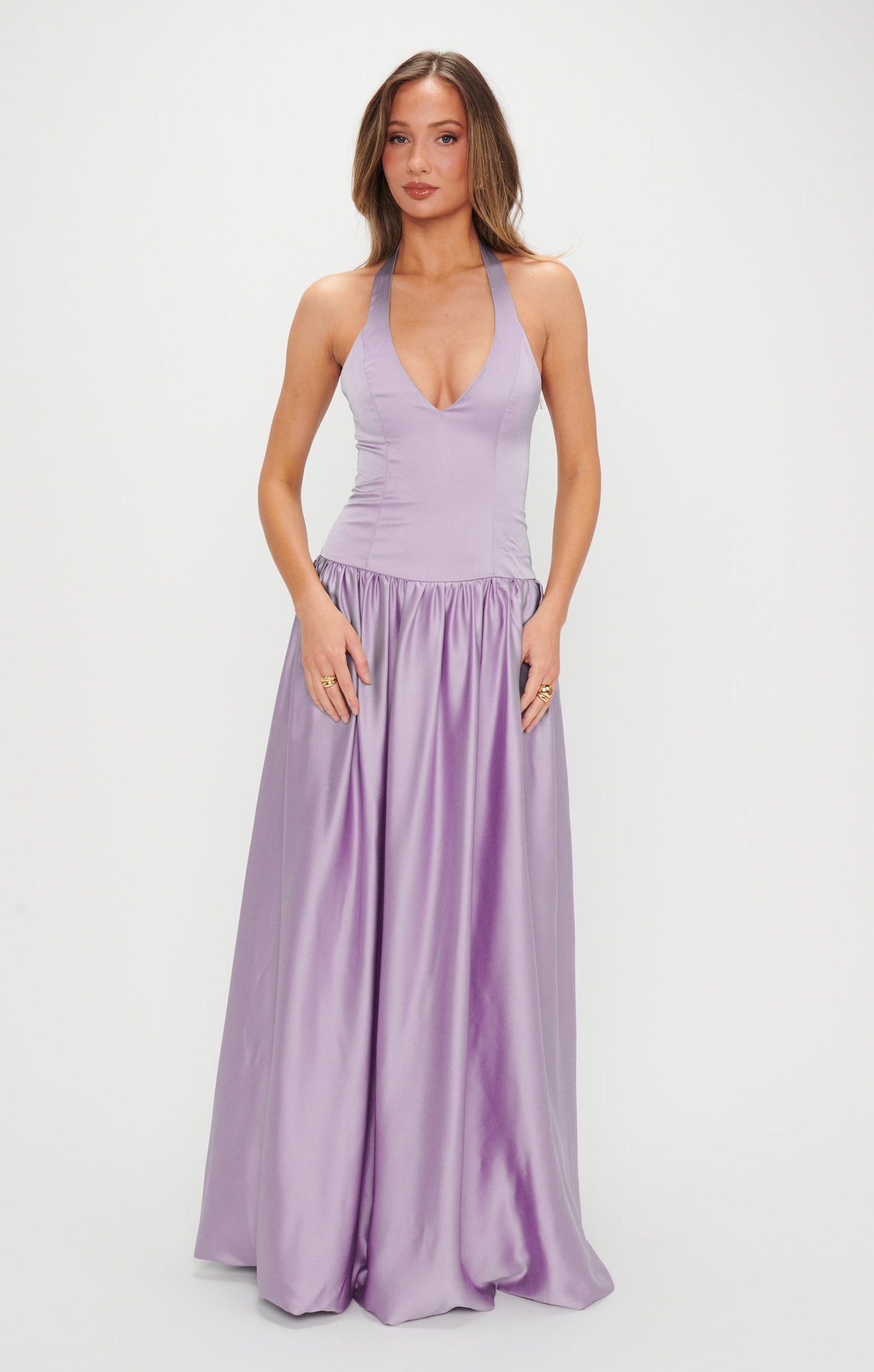 Eliza Lavender Satin Maxi Dress 2