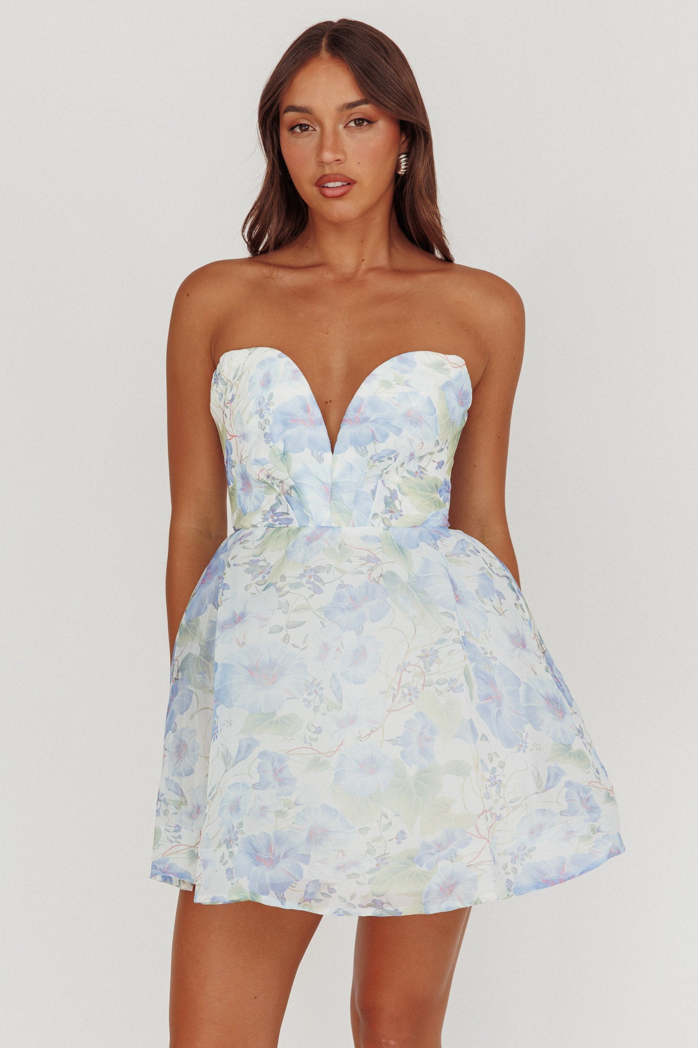 Gemma Floral Mini Dress in Deep Blue 1
