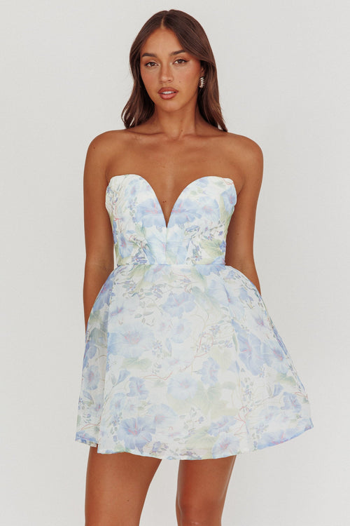 Gemma Floral Mini Dress in Deep Blue 1