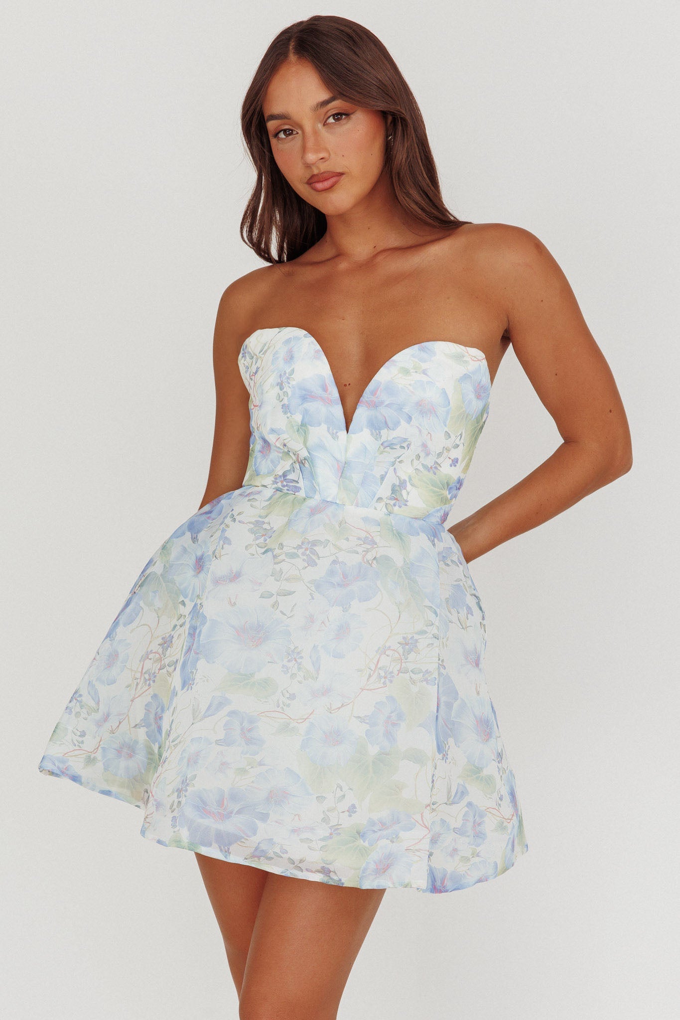 Gemma Floral Mini Dress in Deep Blue 5