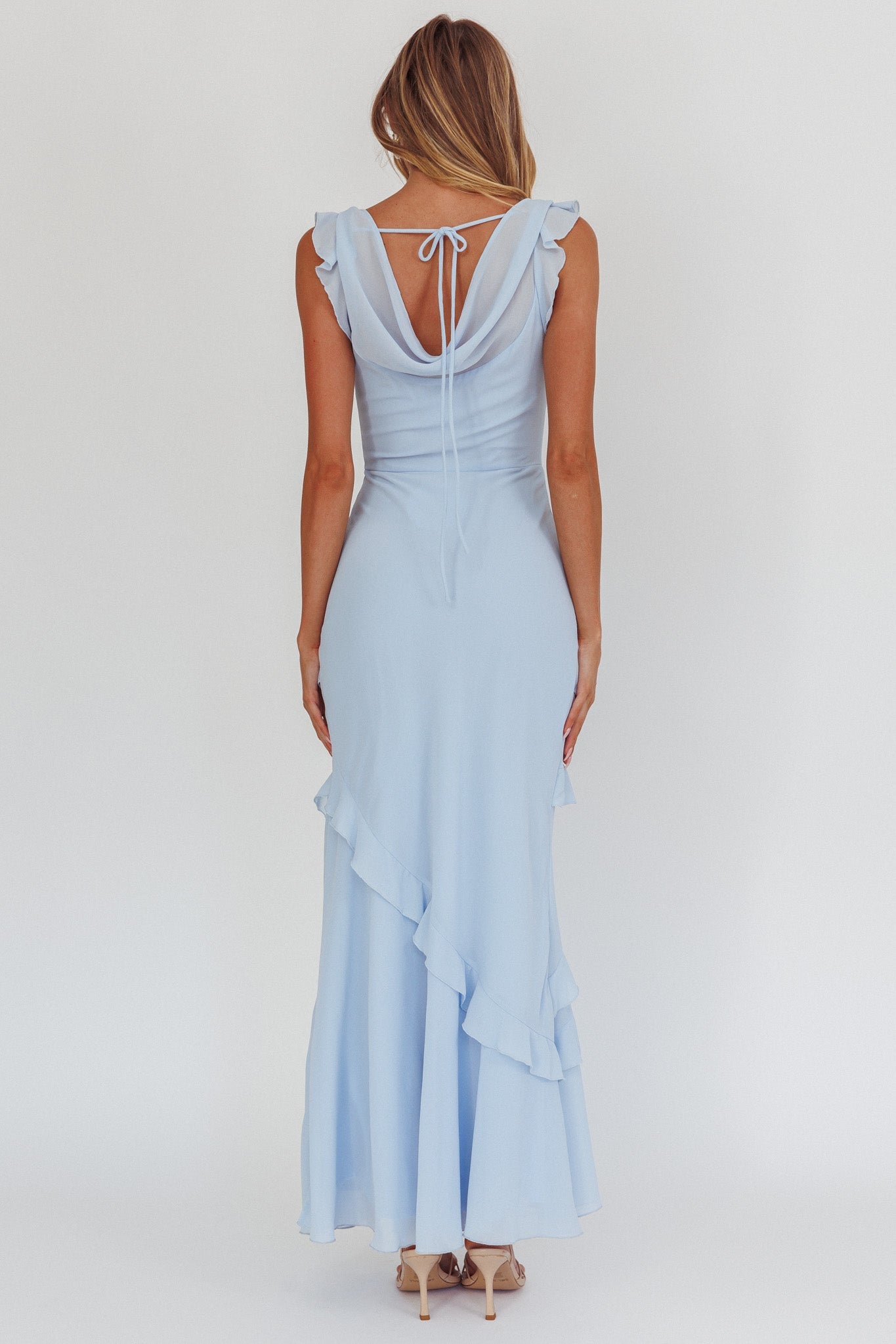Valentina Cowl Neck Ruffle Maxi Dress in Sapphire 3