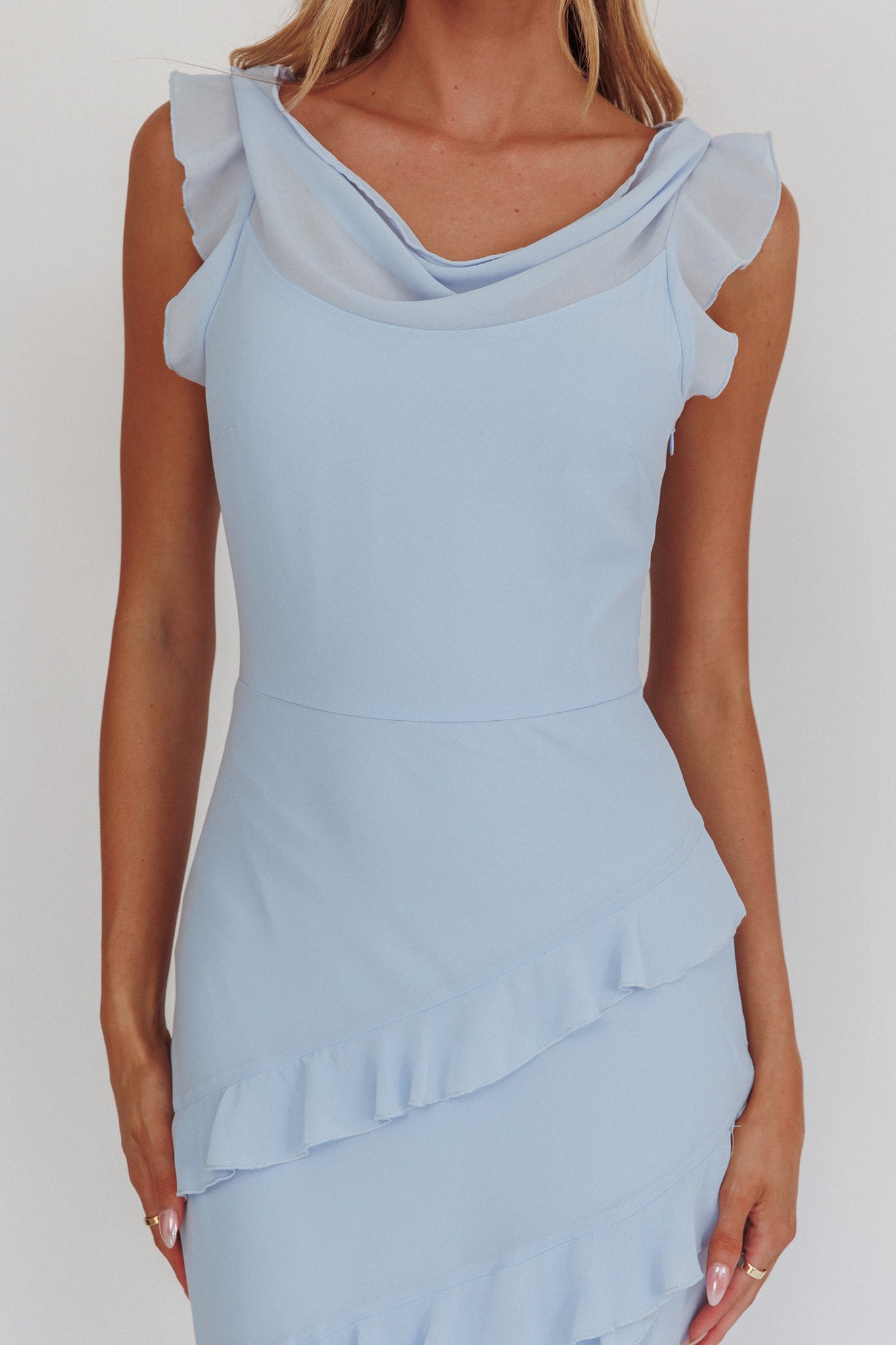 Valentina Cowl Neck Ruffle Maxi Dress in Sapphire 4