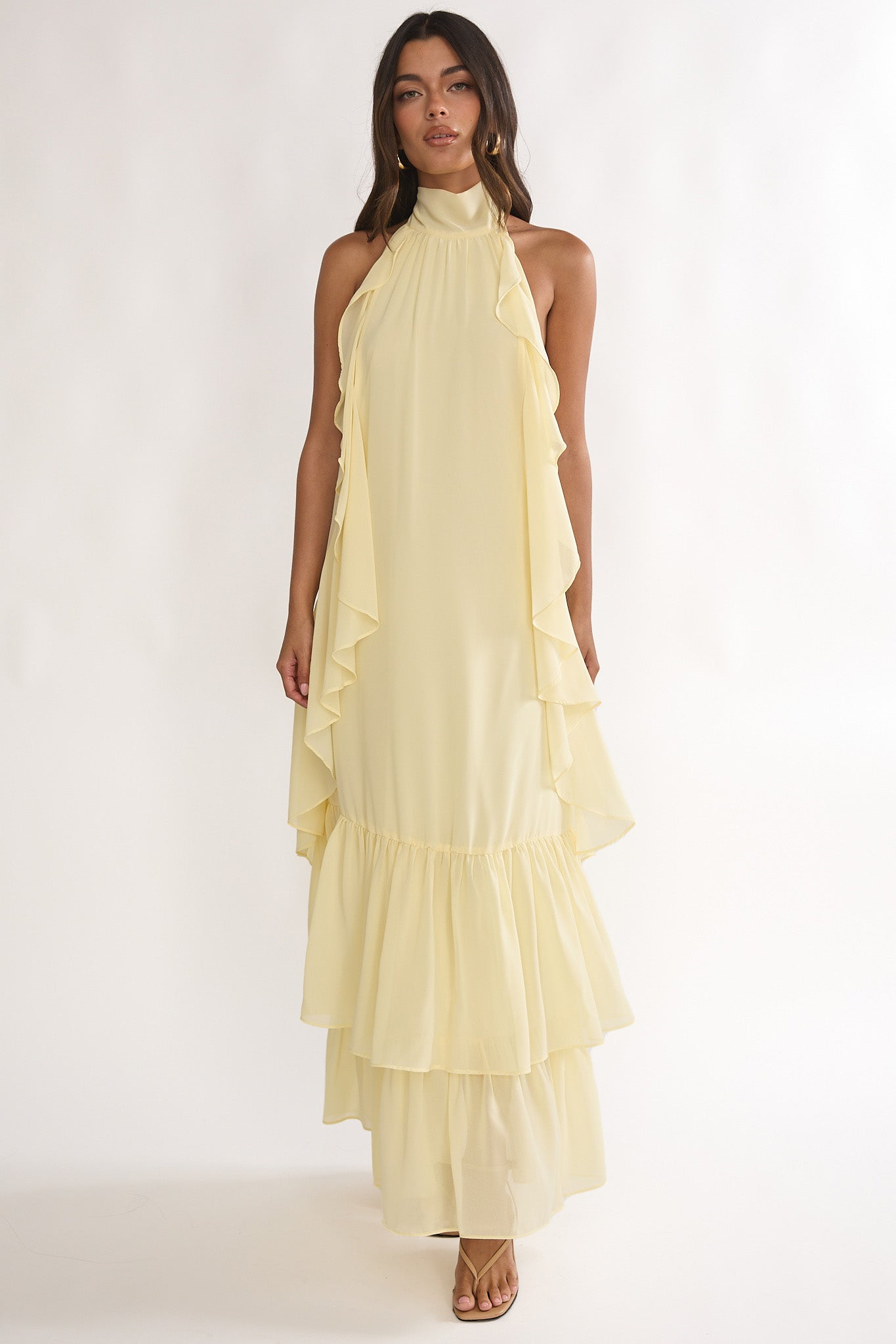Lorina Layered Ruffle Halterneck Maxi Dress 1