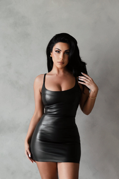 Trinity Faux Leather Mini Dress Black 1