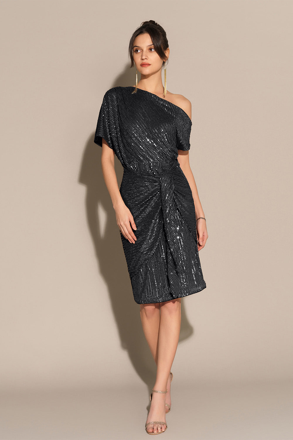 Vivienne Sequin Asymmetric Midi Dress Brown 4