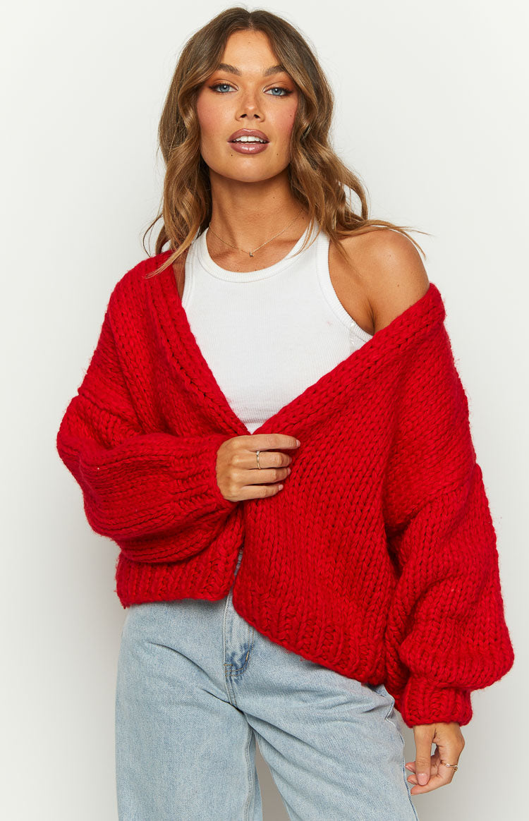 Margot Knit Cardigan in Ruby Red 3