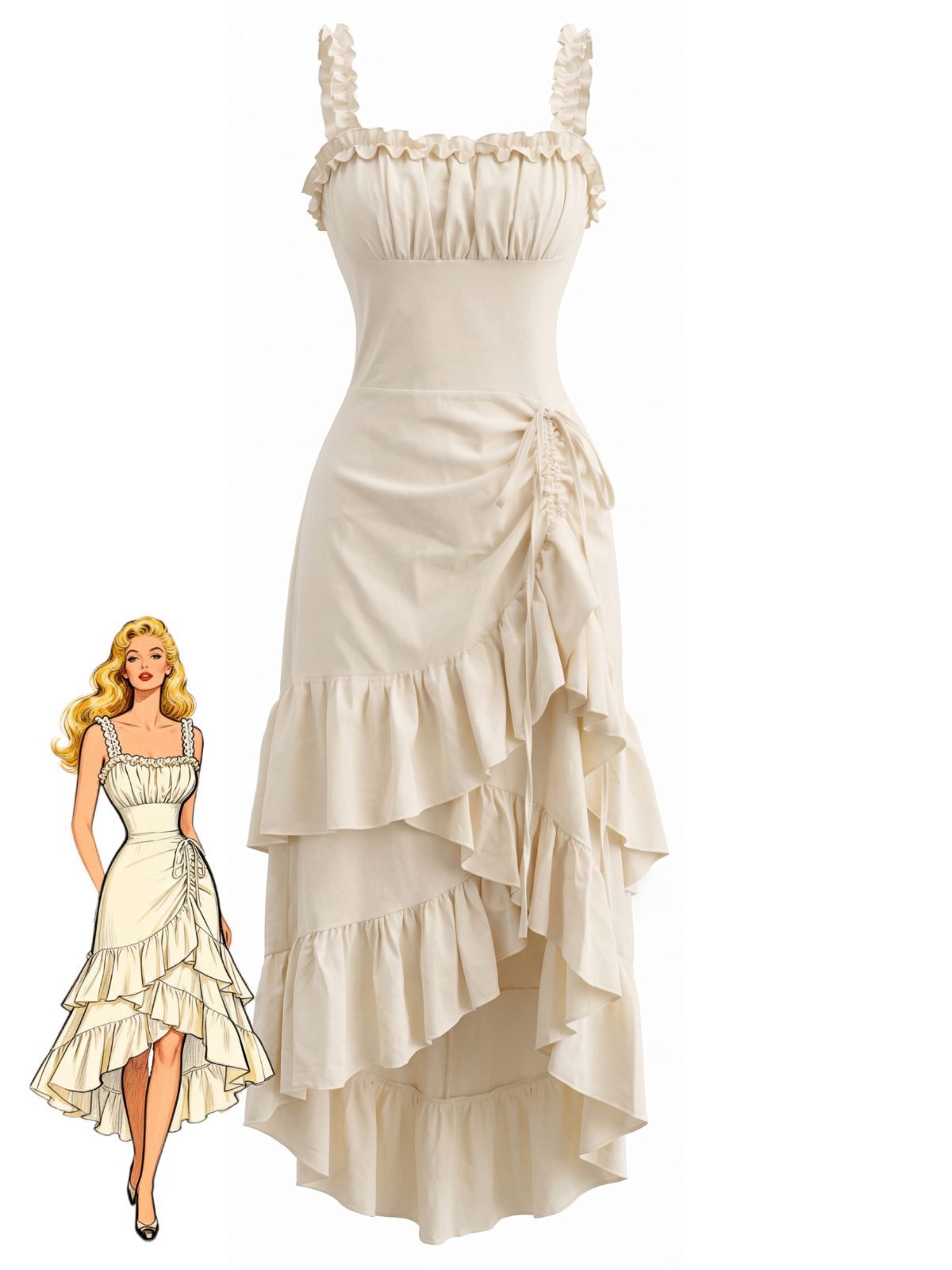 Margot Ruffle Midi Dress Beige 1