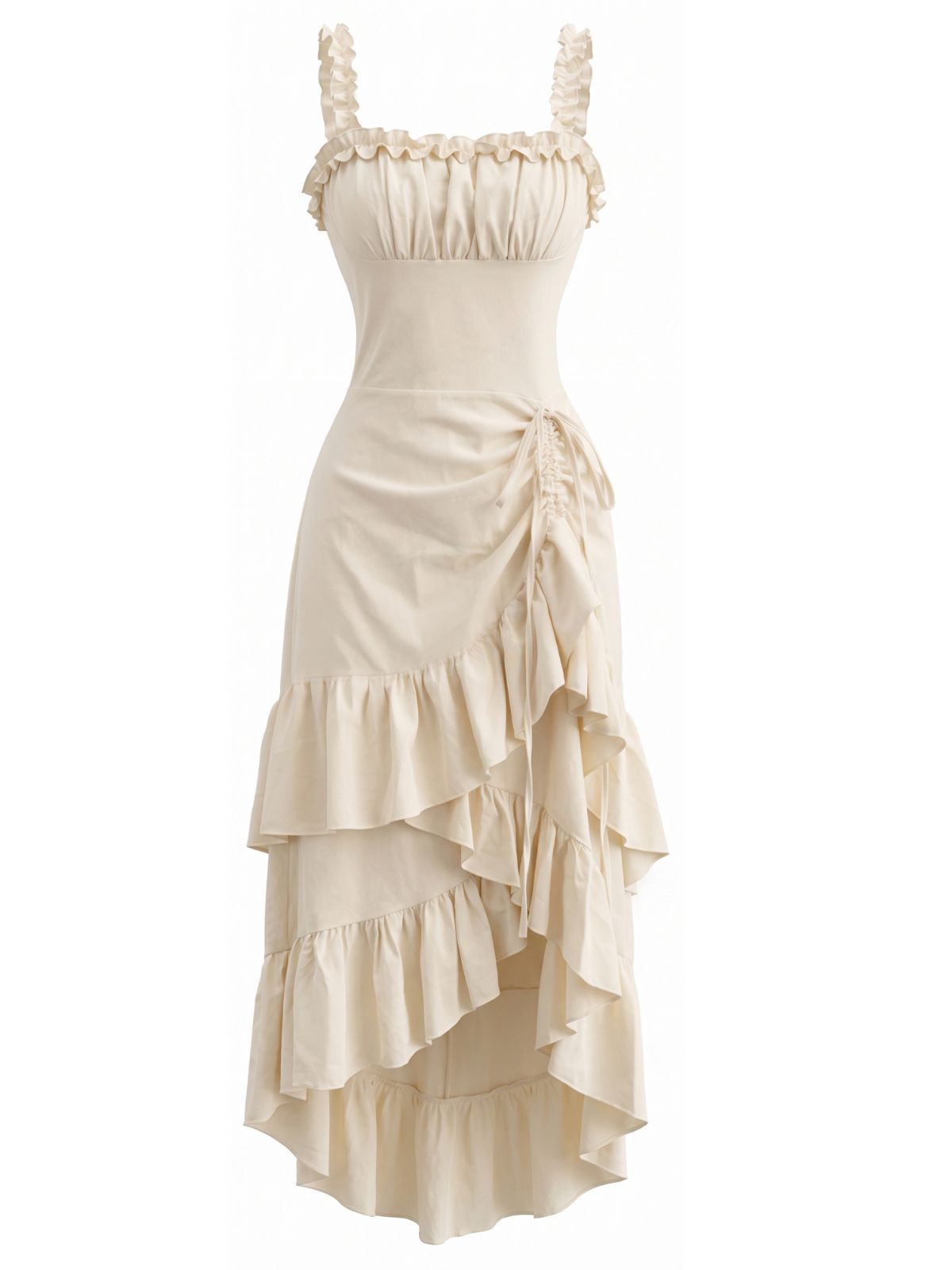 Margot Ruffle Midi Dress Beige 2