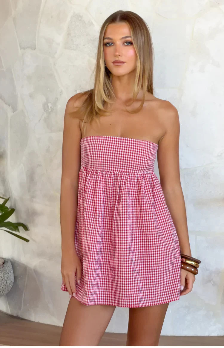Margot Gingham Strapless Mini Dress 3