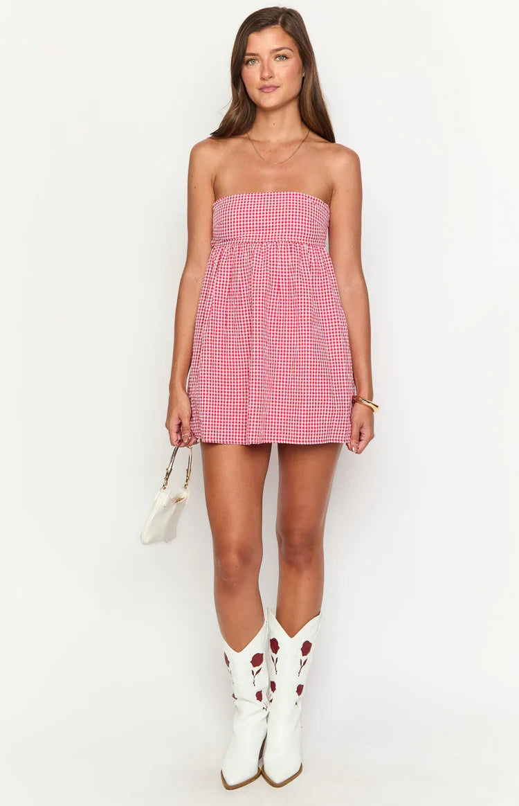Margot Gingham Strapless Mini Dress 7