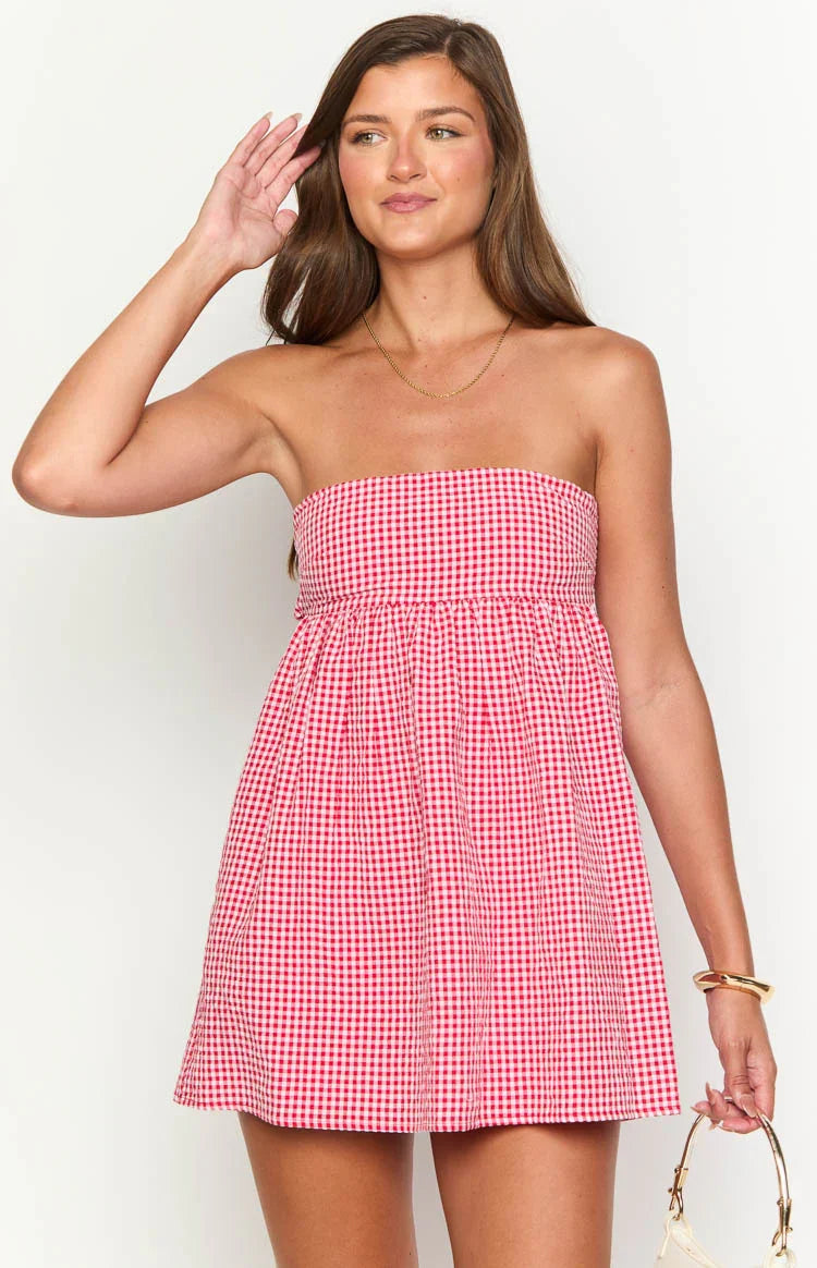 Margot Gingham Strapless Mini Dress 2