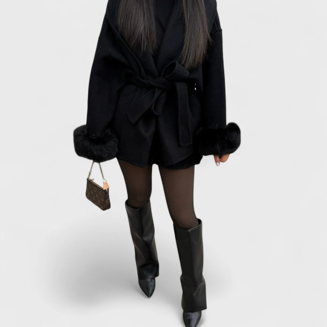 Thea Wool Coat with Faux Fur Black 3
