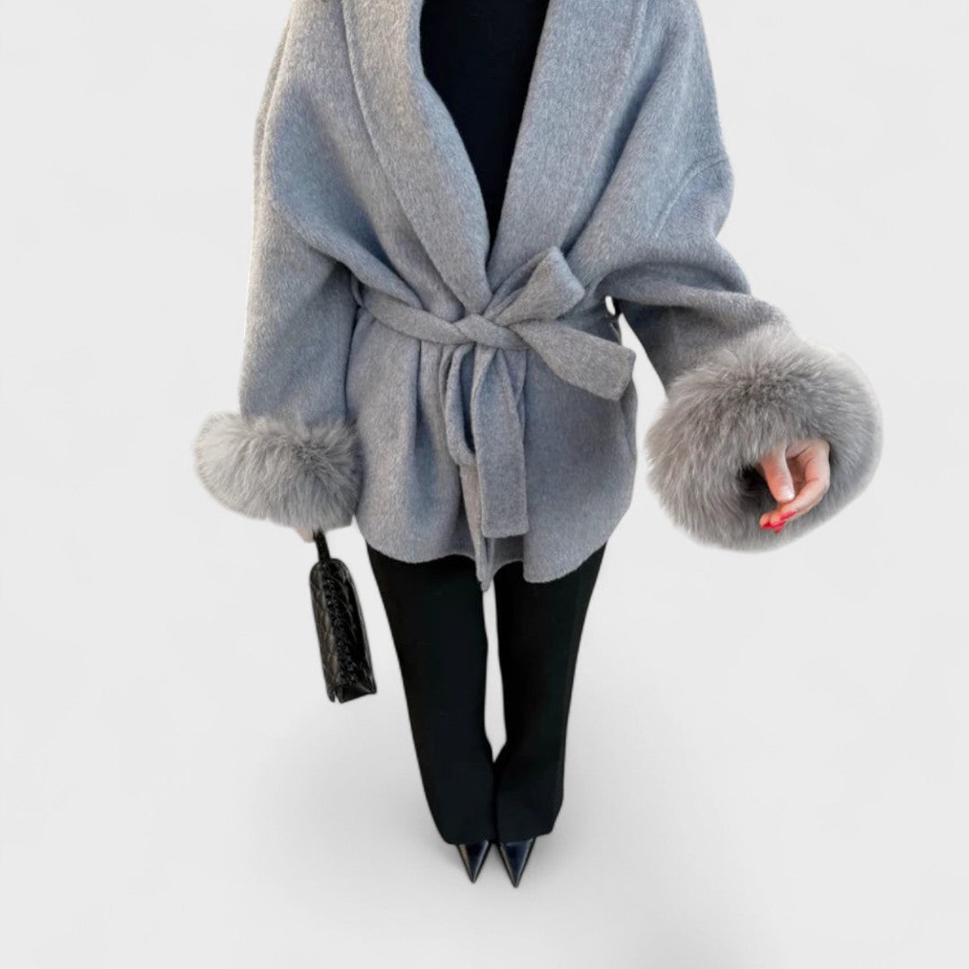 Thea Wool Coat with Faux Fur Black 4