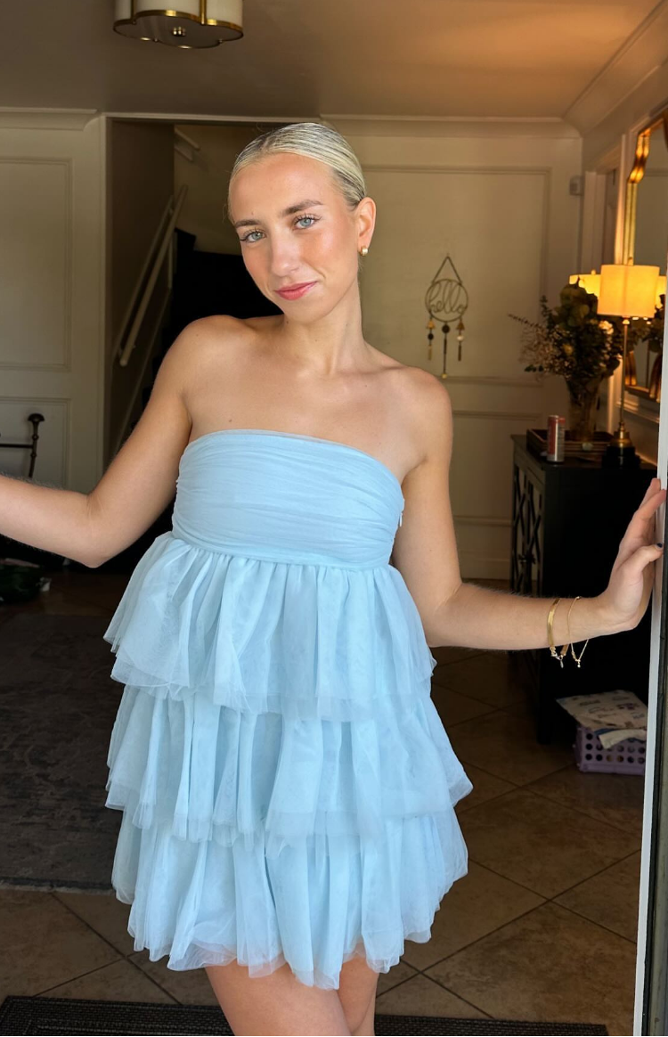 Georgina Blue Satin Homecoming Dress Blue 8