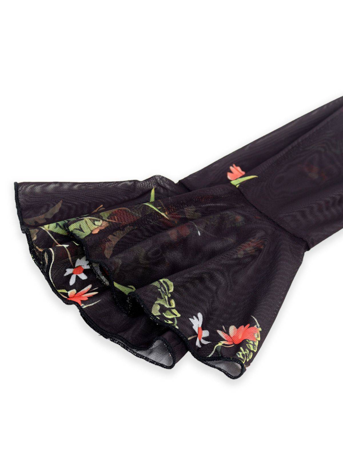 Margot Mesh Ruffle Maxi Dress in Black Floral Black 6