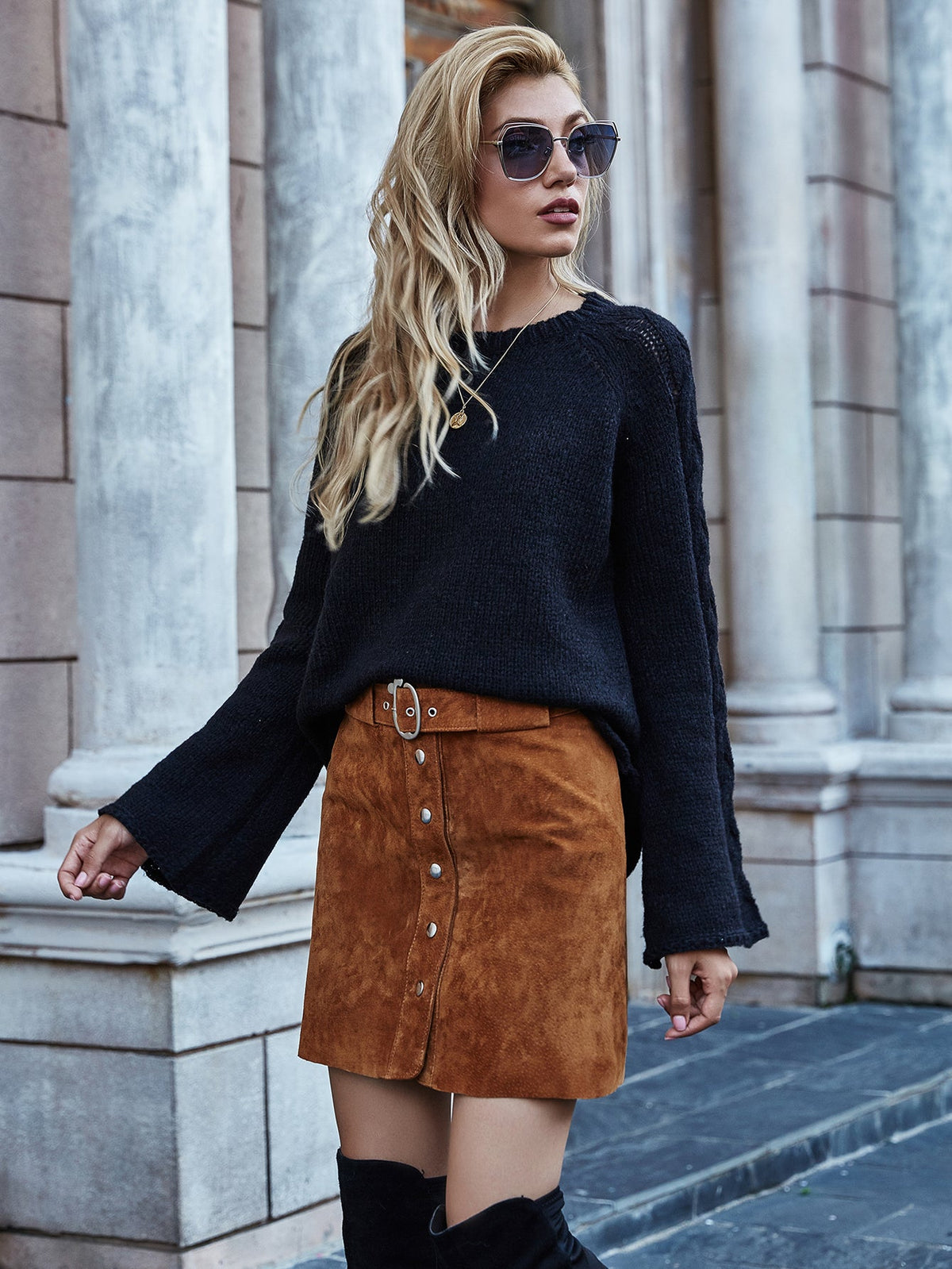 Phyllis Oversized Knit Sweater Dress Black 3