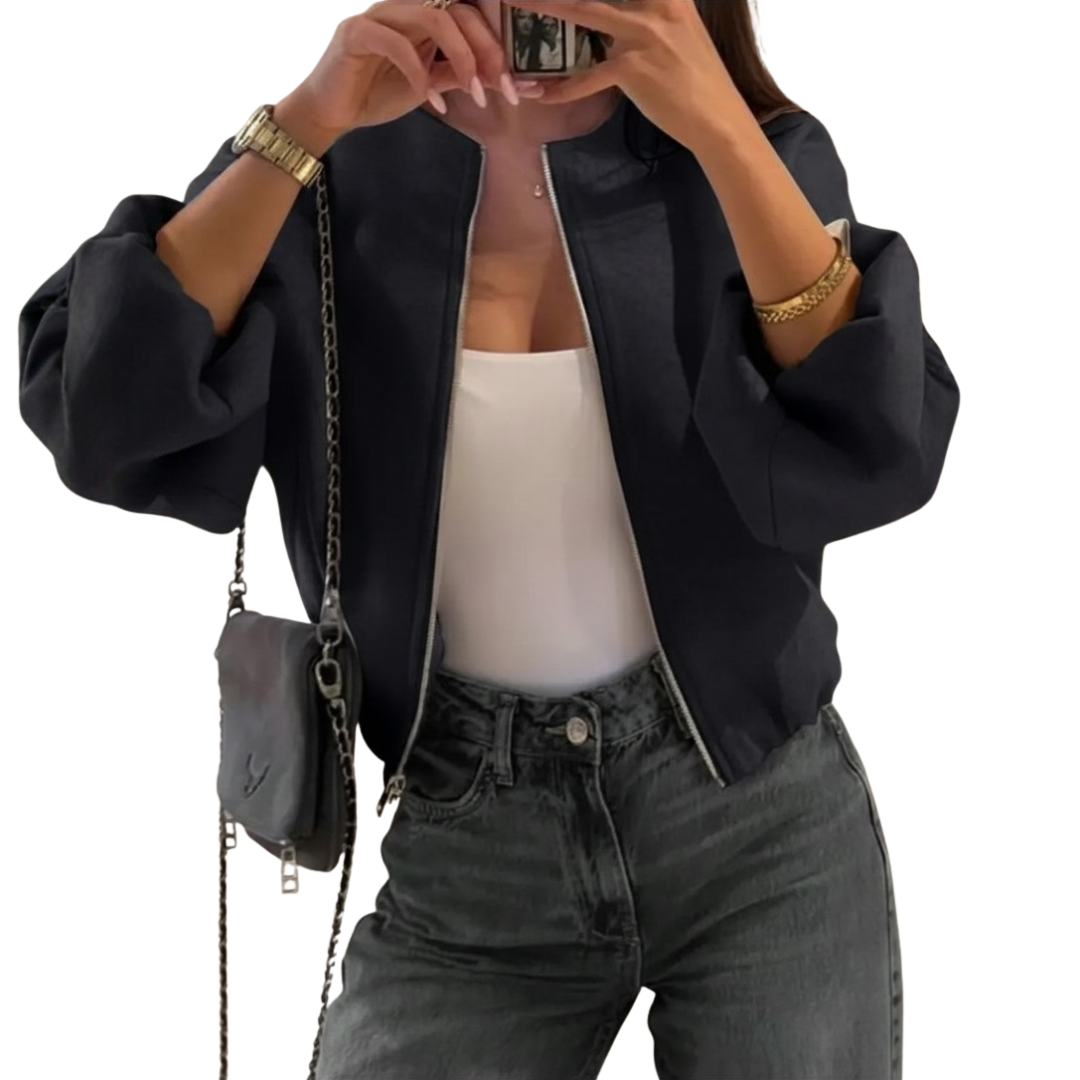 Rhian Faux Leather Zip-Up Jacket Grey 2