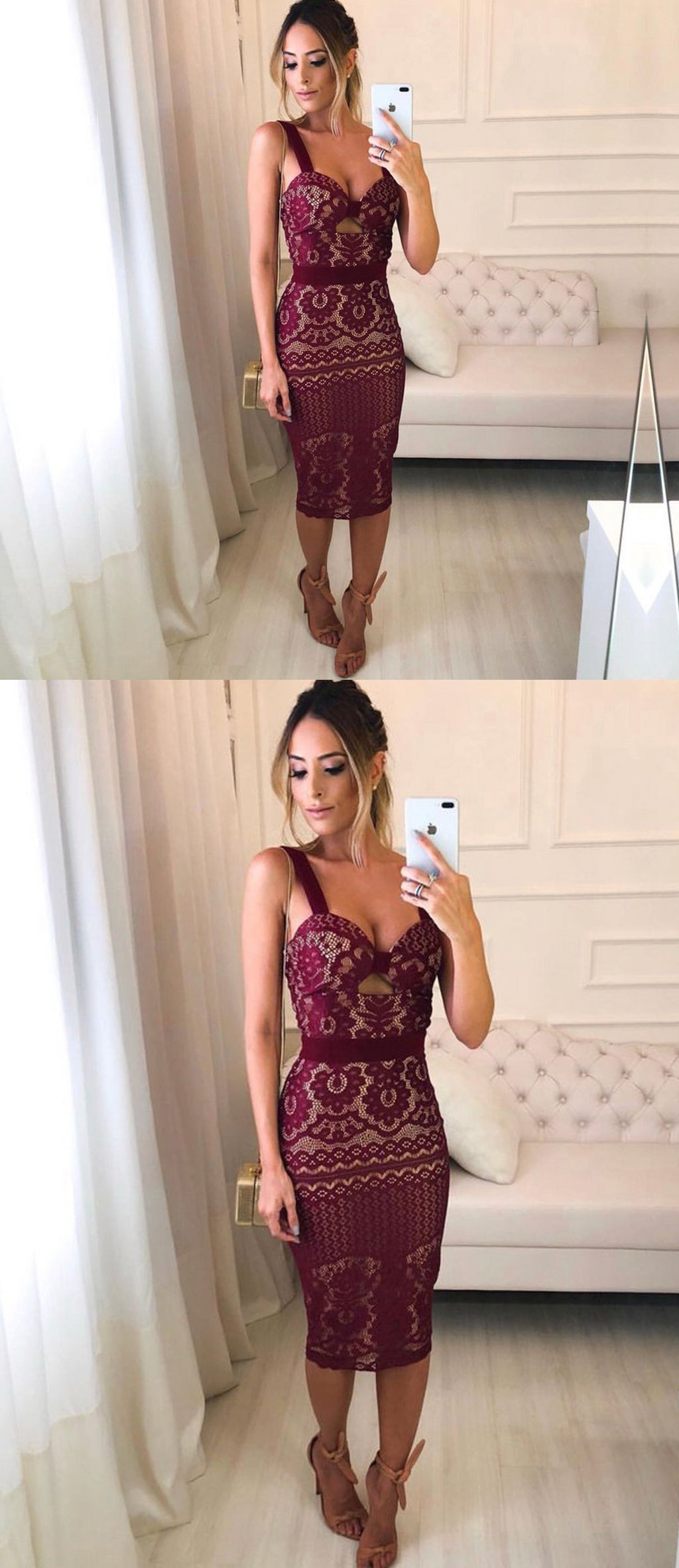 Margot Burgundy Lace Sheath Dress Picture color 2