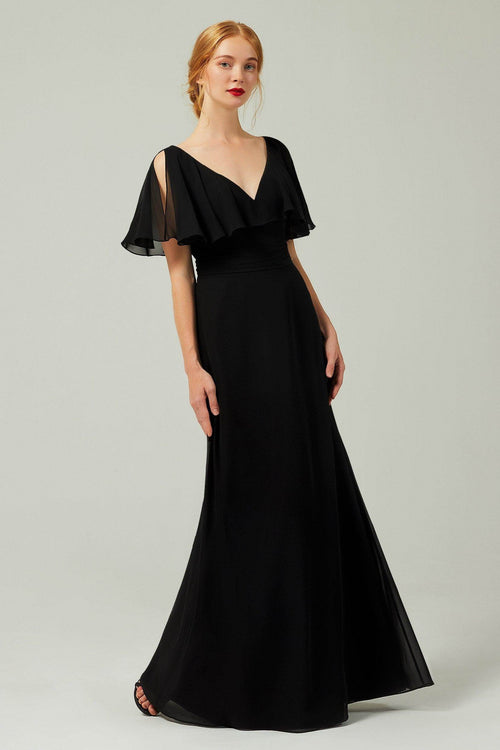 Valentina Chiffon Column Dress in Fiery Red Black 1